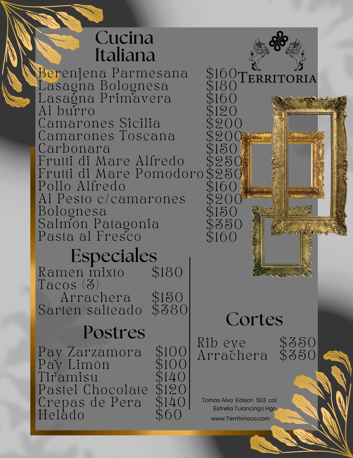 Cocina italiana, especiales y postres